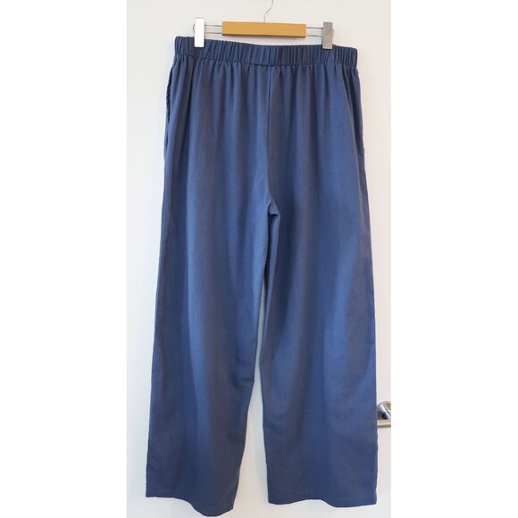 Wide Leg, Vintage Silhouette High Rise Button Front Lightweight Trousers Blue L - Picture 3 of 4